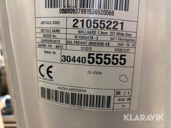 Vinylmatta Tarkett Wallgard White grey 180m2